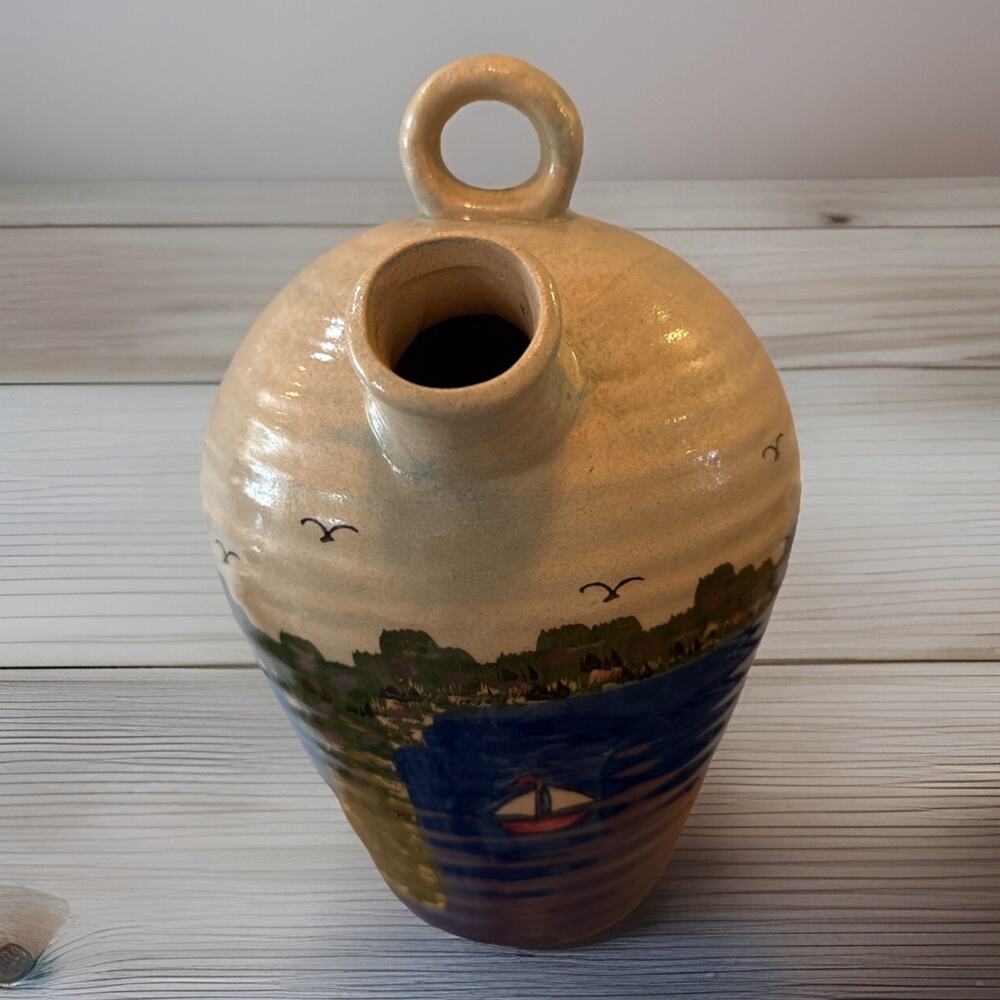 WCL Lighthouse Pottery Pitcher Double Spout Hand Painted Nautical Art Jug - Picture 5 of 6